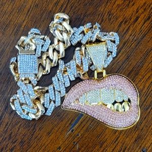 Lip Ice Custom Stainless Steel Pendent With Bling Necklace